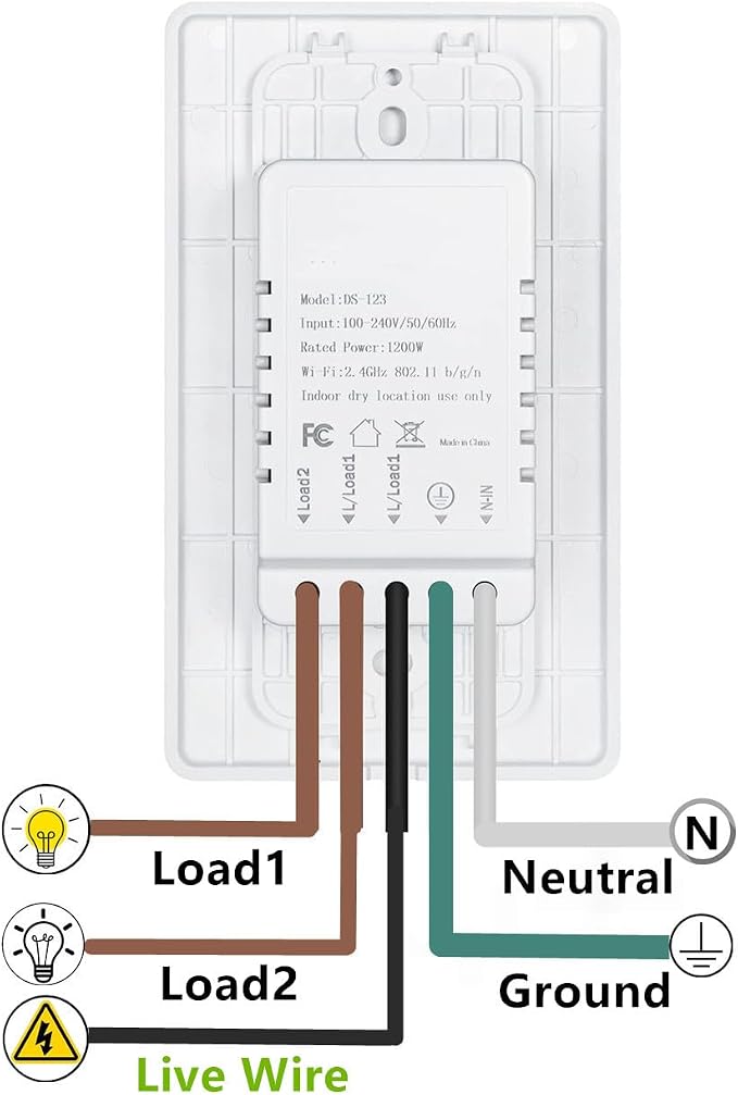 Nexete Smart Wi-Fi Double Light Switch, 2 in1 Single Pole Switch Compatible with Alexa Google Home,Voice Control, Timing Function,Neutral Wire Required(Double)
