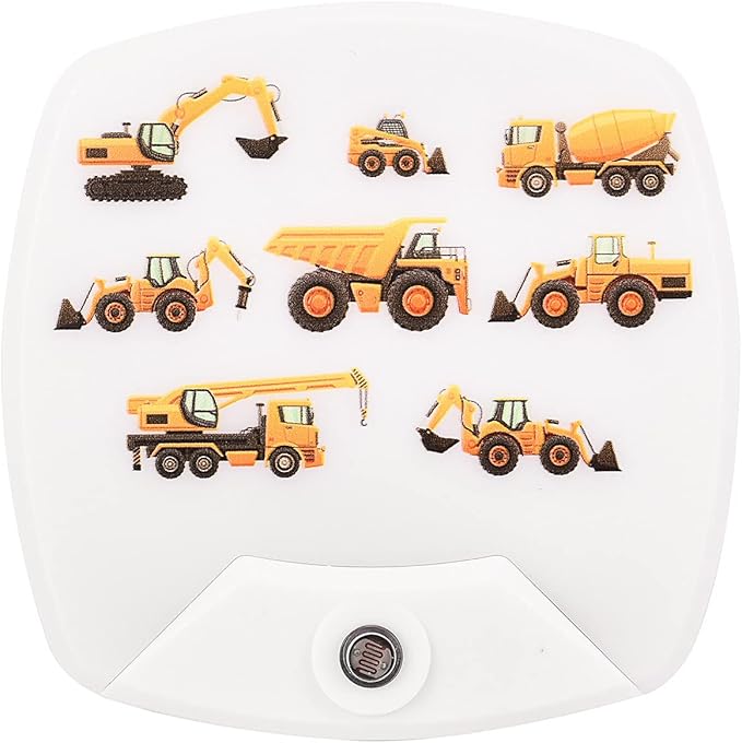 2 Pack - Cartoon Engineering Vehicle LED Plug-in Night Light for Kids - Wall Lamp Take Good Care Children Sleep Light Sensor Auto Controlled Nightlights for Baby Nursing