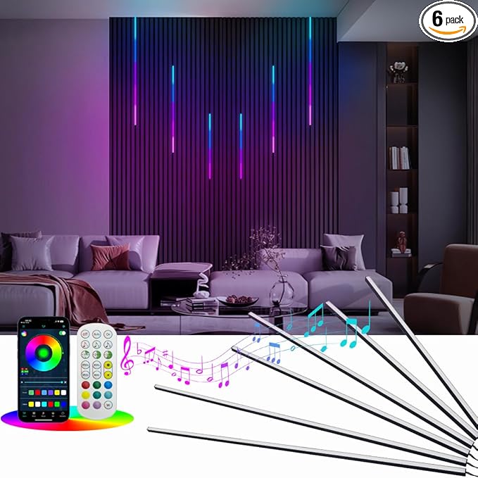 HAMRVL Black RGB Smart IC Recessed Lighting Kit - 6pcs Wall Panel Lights for Acoustic Panels, APP/Remote Control, Music Sync, Chasing Effects, Slat Wall Lights for Wood Wall Panel (2*24+2*32+2*40 in)