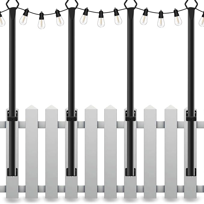 4 Pack String Light Poles,5 Ft Light Poles for Outside String Lights,Outdoor Lights Pole with Fork,Metal Poles Stand for Patio Deck Backyard (5FT 4 Pack)