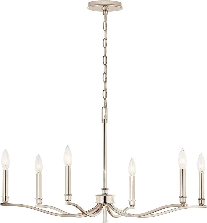 Kichler Malene 6-Light Chandelier, Updated Traditional Light in Polished Nickel, Sloped Ceiling Compatible, for Foyer, Dining Room, Living Room or Bedroom (17.75" x 32"), 52695PN