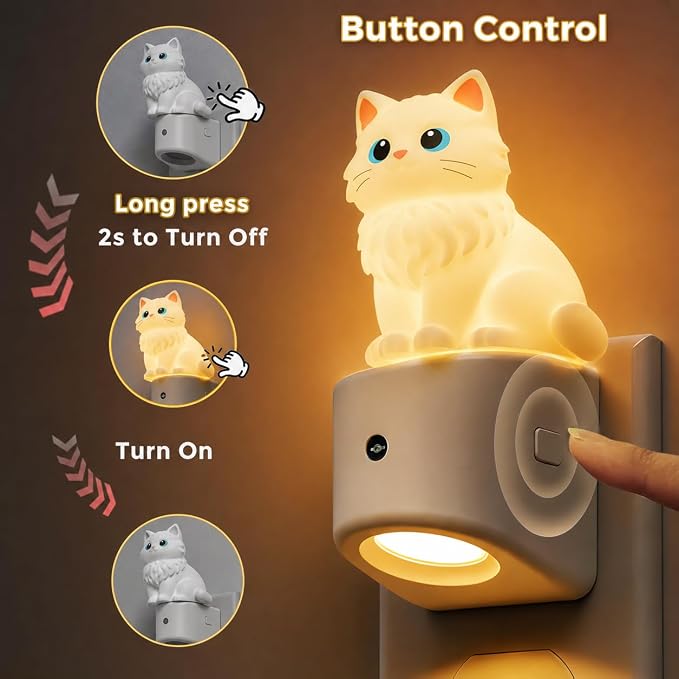 L LOHAS LED Night Light for Kids,[2-PACK] Kids Night Light | 3D Cute Ragdoll Cat Night Lights,Dusk to Dawn Sensor,RGB+Soft White 3000K,Birthday Gift Nightlight for Kids, Room Decor