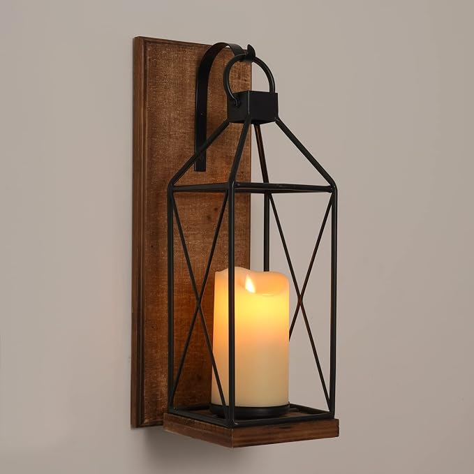 Homemory Wall Candle Sconces Set of 1, Rustic Wood Holders with Glass Decor | Dark Brown Wood and Glass Design Adds Rustic Farmhouse Style for Living Rooms, Bedrooms, Fireplaces and Wall Decor