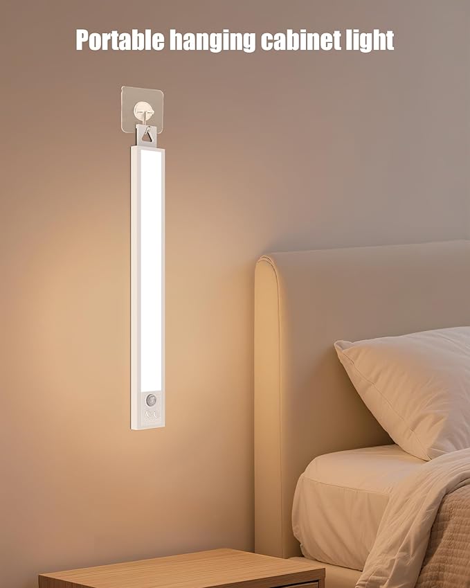 Under Cabinet Motion Sensor Lighting - 12 Inch Wireless Under Cabinet Lighting, Rechargeable with Magnetic Mount, 5CCT Adjustable for Kitchen/Hallway (White, 2-Pack)