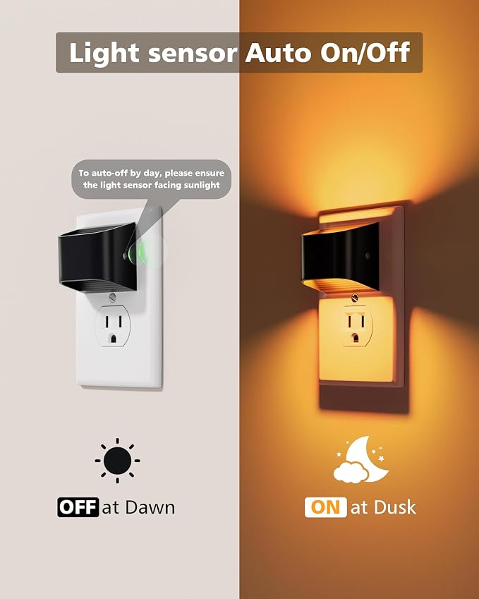 VOLISUN Amber Night Light, 4 Pack Up and Down LED Night Light with Dusk to Dawn Light Sensor, 1800K Night Lights Plug into Wall for Hallway, Bedroom, Bathroom, Kitchen Black