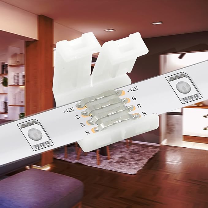 DAYBETTER 20 Pcs 4 Pin Led Light Connectors, 10mm Wide Led Connectors Unwired Gapless Solderless Adapter Clips for SMD 5050 RGB Multicolor Strip Lights, Strip Connectors for DIY