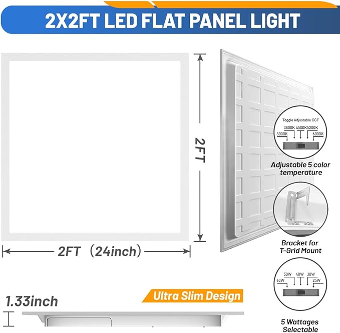 Allsmartlife 2x2 LED Flat Panel Light 6-Pack, 0-10V Dimmable, 5CCT 3000K-3500K-4500K-5000K-6000K, MAX 60W/7200 Lumens, Back-Lit 2x2FT LED Panel Drop Ceiling Light Fixtures, 100-277V 50/60Hz