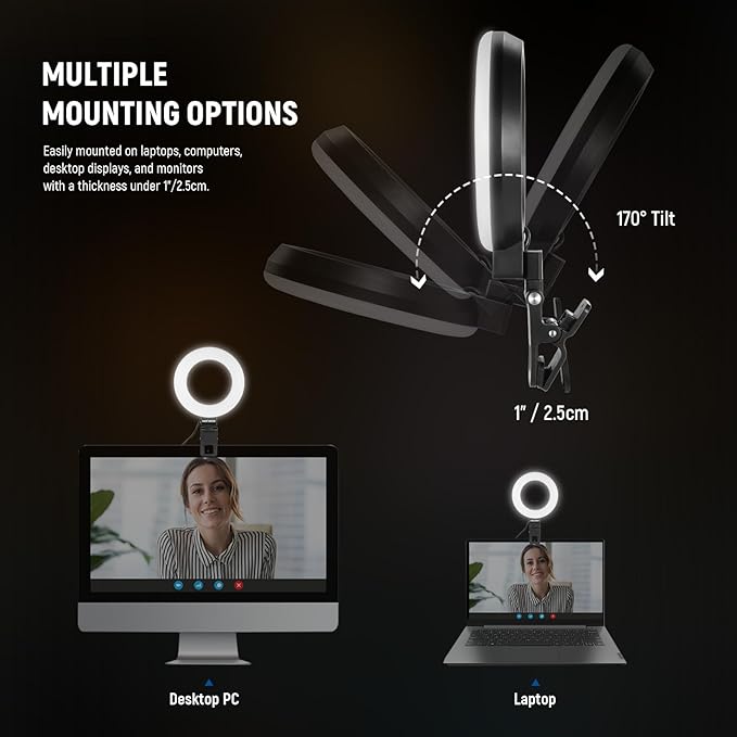 NEEWER BASICS 5" Ring Light for Video Conference Lighting, 2 Pack Clip on Light Kit with Desk Tripod Stands for Monitor Laptop Computer Zoom Call Live Streaming Recording Remote Working Learning, BR60