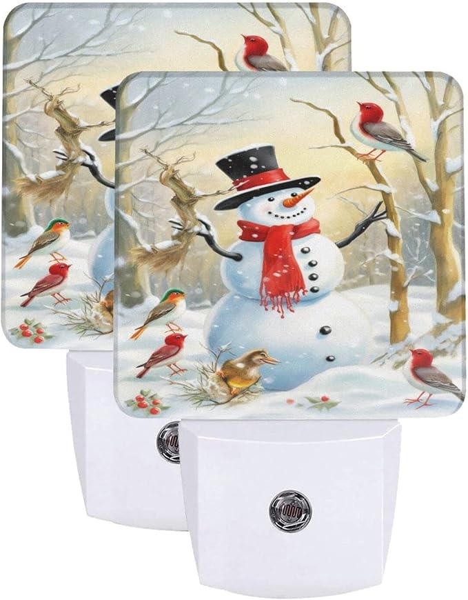 Christmas Snowman Winter LED Plug-in Night Light 2-Pack, Auto Sensor Nightlights Set of 2 for Bedroom Bathroom
