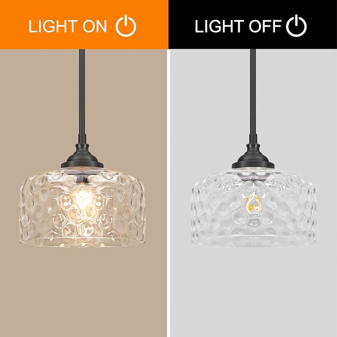 Daunton Black Pendant Light Fixtures, Pendant Lights Kitchen Island with Hammered Glass Shade for Modern Kitchen Island, Adjustable Hanging Ceiling Pendant Light for Dining Room Kitchen Sink Bathroom