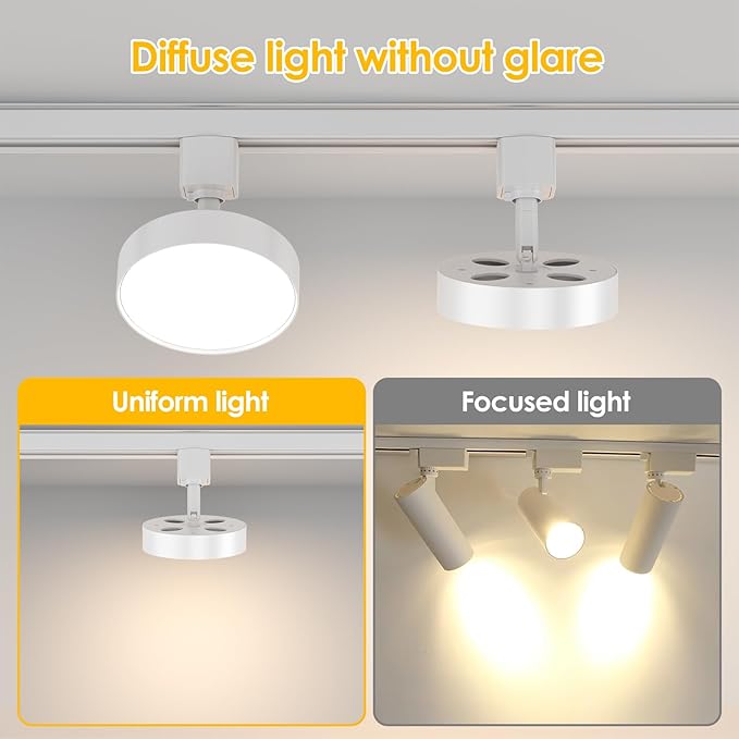 Diffuse LED Track Lighting Heads H Type Track Light Heads Dimmable Kitchen Track Lighting Fixtures Ceiling, Compatible with H Track Rails - Flicker Free CRI90+ 4000K 12W 1000lm, 6 Pack White