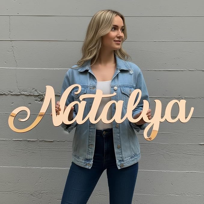 Custom Acrylic Name Sign for Nursery, Handmade 3D Laser Cut Personalized Name Mirror Sign for Wall, Home Bedroom Party Salon Birthday Gift Wedding Event