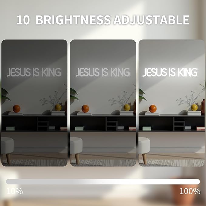 Jesus Is King Neon Sign Jesus Led Sign Dimmable Christ Is King Neon Light Sign Easter Lights God Light Up Sign for Christian Wall Decor Easter Christmas Gifts