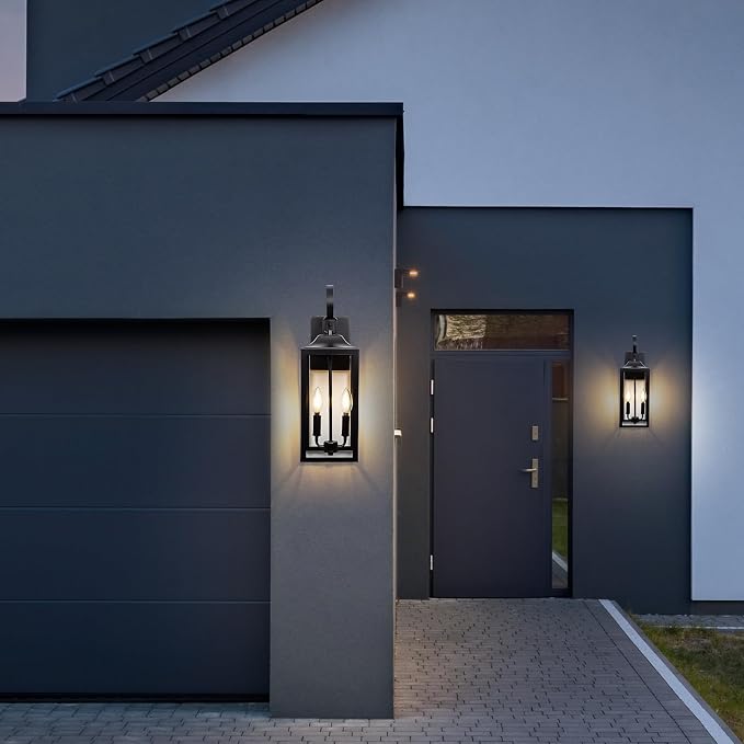 19" Large Outdoor Wall Lights, Modern Waterproof Exterior Lighting Fixtures | Anti-Rust Outdoor Porch Lights Wall Mount, Industrial Outdoor Light Fixture Farmhouse Ouside Wall Sconces, Black, 1-Pack