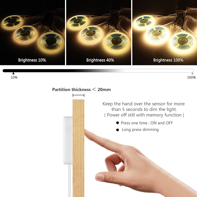 LED Under Cabinet Lighting Kit 6PCS 12V COB LED Strip Lights with 36W Adapter 1M/3.3FT Penetrable Wood Touch Dimmable Led Strip 3000k Flexible LED Cabinet Lights for indoor Kitchen ,Book Shelf, Closet