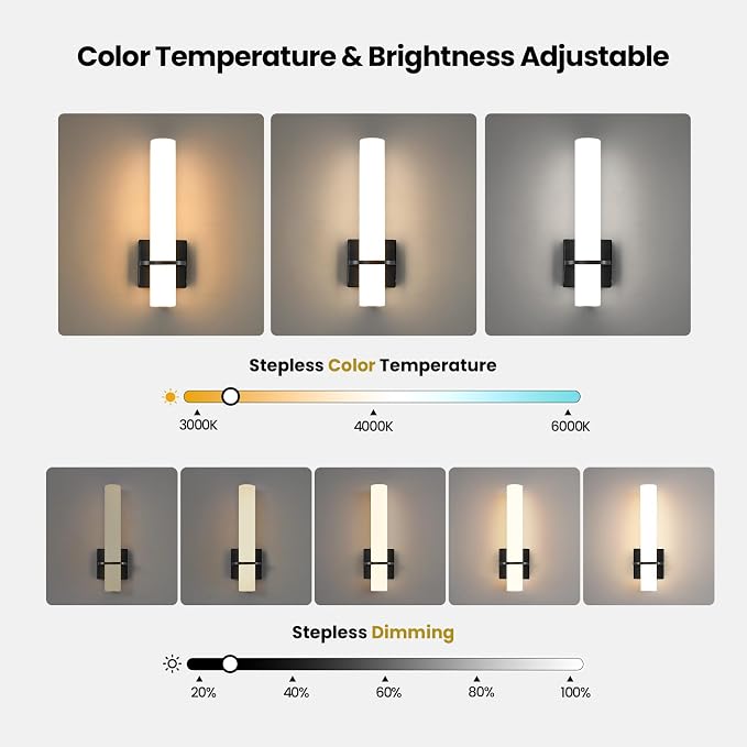 AIJIASI Black Battery Operated Wall Sconces Set of 2, 10000mAh Rechargeable Wireless Wall Sconce with Remote Control, 3000K-6000K Dimmable LED Wall Lights for Living Room Bedroom Hallway 15 Inch