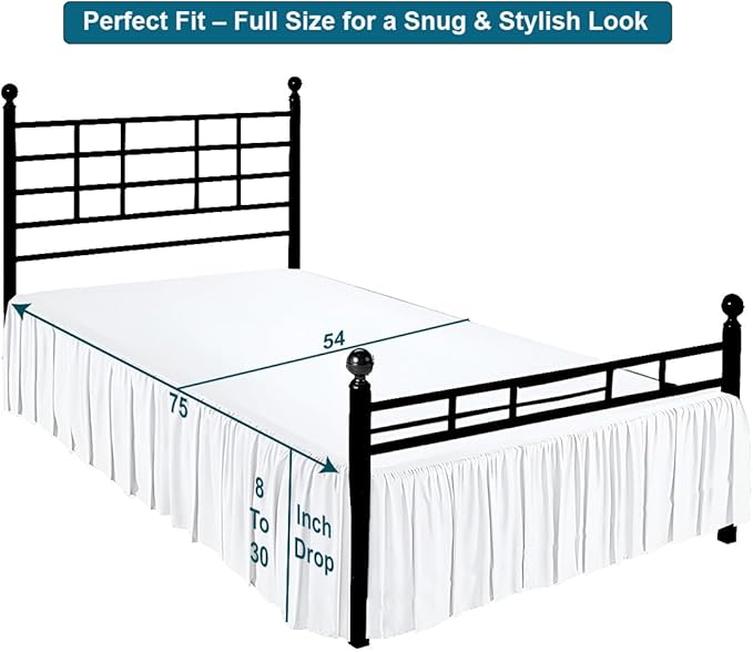 Shreem Linen Ruffled Bed Skirt with Split Corners, Gathered Style, 100% Microfiber, 24-Inch Drop, Dust Ruffle Bedskirt with Platform, Full, White