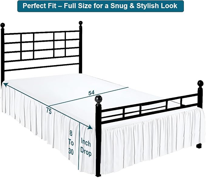 Shreem Linen Ruffled Bed Skirt with Split Corners, Gathered Style, 100% Microfiber, 15-Inch Drop, Dust Ruffle Bedskirt with Platform, Full, White