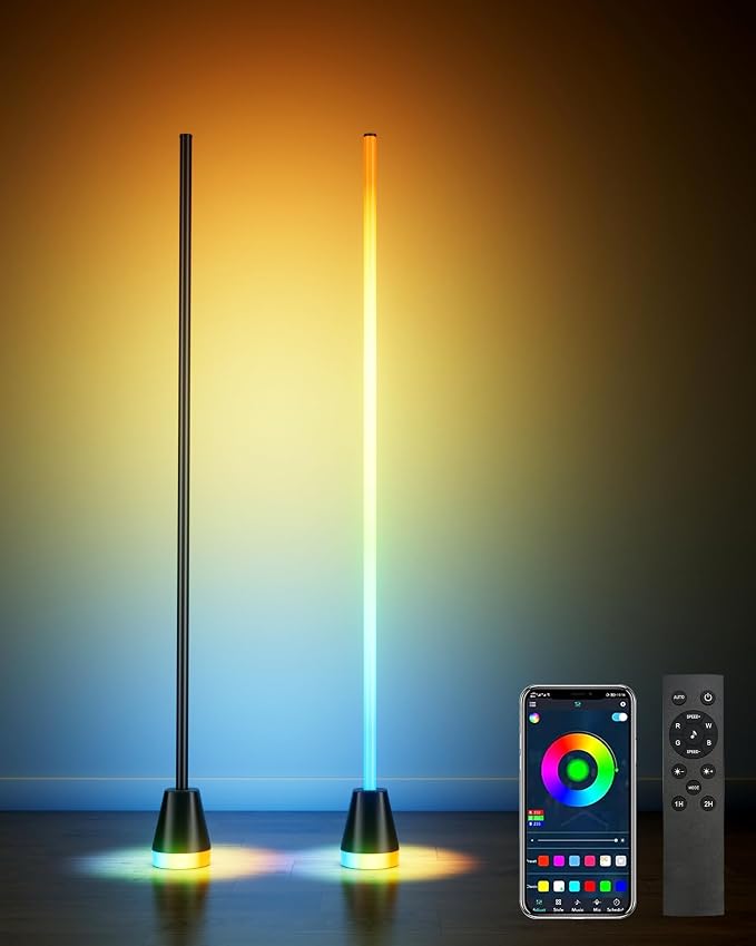 2 Pack Corner Floor Lamp, Smart RGB LED Corner Lamp with App and Remote Control, 172 LED Lighting and 16 Million Colors Changing Standing Lamps with Music Sync for Living Room, Bedroom, Gaming Room