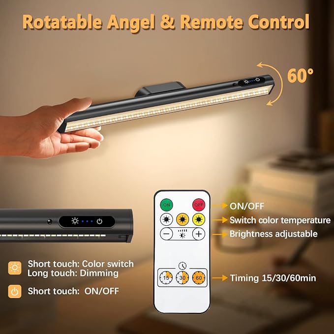 Rechargeable Magnetic LED Light Bar, 4000mAh Wireless Closet Light | Under Cabinet Lighting, Battery Powered Operated Wall Strip Light, Dimmable Lamp for Mirror Closet Picture Kitchen Black