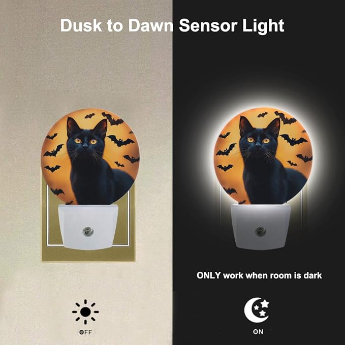 EKOBLA Black Cat Night Light, Cool Halloween Animal Night Lights Plug Into Wall with Dusk to Dawn Sensor for Gifts and Home Decor