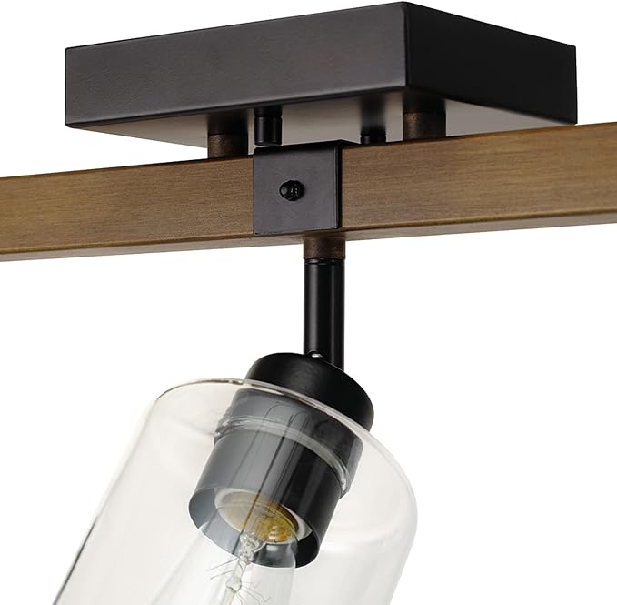 Globe Electric Austin 3-Light Faux Wood Track Lighting with Matte Black Accents and Clear Glass Shades