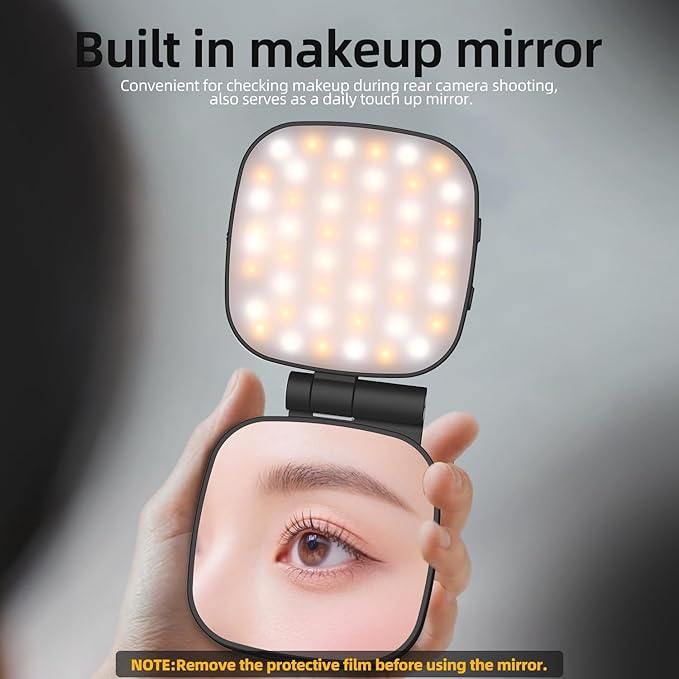 Magnetic Selfie Light Compatible for MagSafe iPhone, CRI 95+ 700lx/0.3m Folding LED Phone Fill Ring Lighting with Full Mirror for Zoom Makeup Photography Recording Video Conference TikTok (M27-Black)