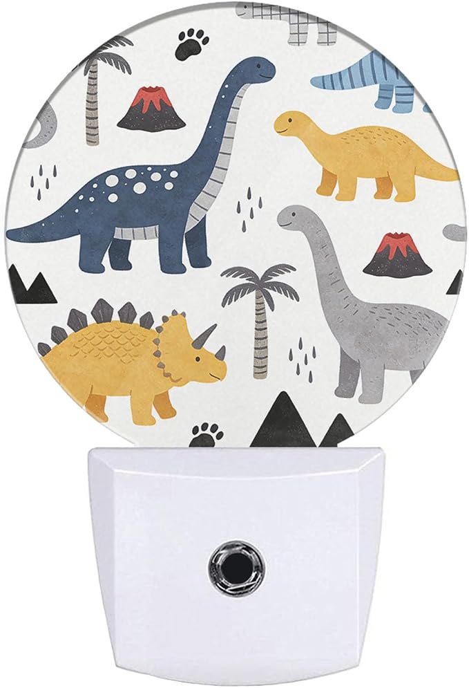 EKOBLA Cartoon Dinosaur Night Light for Kids, Jurassic Dino Design Plug in with Dusk to Dawn Sensor, 0.5W Energy Saving Soft Warm Nightlight for Boys Bedroom Bathroom