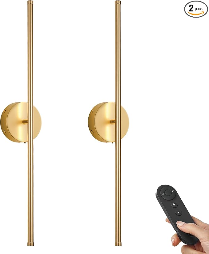 KARTOOSH Battery Operated Wall Sconces Set of Two Wireless Wall Lights | Rechargeable Wall Sconce with Remote 350°Rotate Dimmable 3000K LED Wall Lamp for Living Room, Bedroom, Hallway