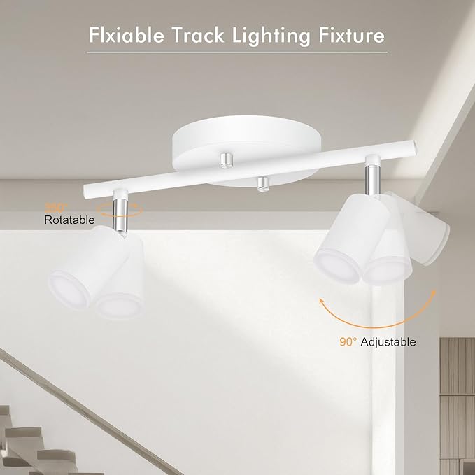 2 Light Track Lighting Fixtures Ceiling, 8W/2700K White Track Lighting with Acrylic Lampshade & Rotatable Light Heads, 20000hrs Lifespan, Modern LED Track Lights Ceiling for Kitchen/Hallyway