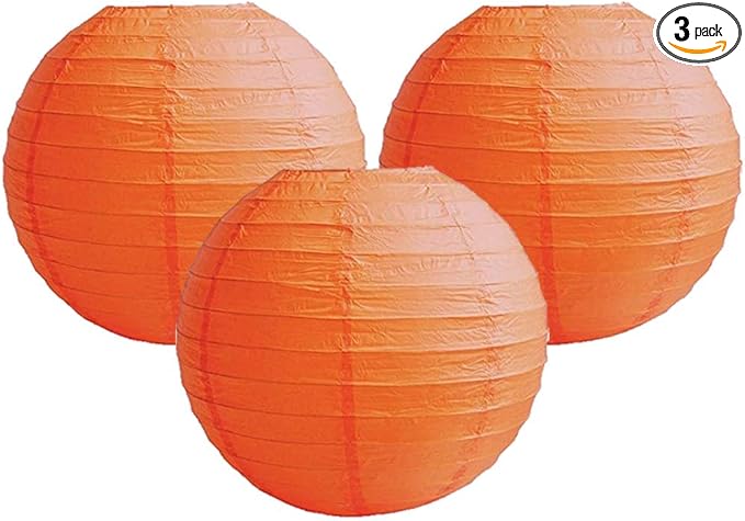 Pack Of 3 Round Paper Lanterns Lamp Wedding Birthday Party Decoration (Orange, 4"/10CM)