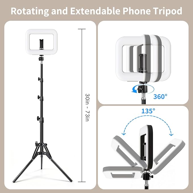 yAyusi Selfie Ring Light Tripod for iPhone, 73" Extendable Selfie Stick Phone Tripod with Light for Cell Phone, Dimmable Tripods Ring Light with Phone Holder and Stand for Video Recording/Live Stream