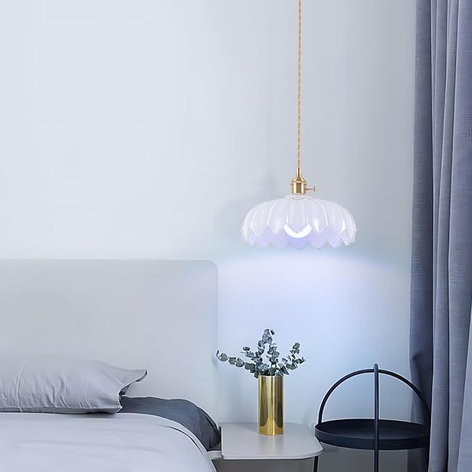 Battery Operated Pendant Light,White Vintage Light Fixtures RGB Rechargeable Light Bulb 2500mAh 9.8in with Remote Control Wireless Adjustable Chandelier for Kitchen Island Hallway 1 Light