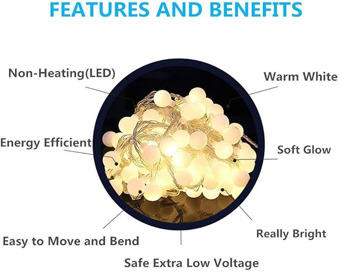 RaThun 49.2ft Globe String Lights with Remote for Indoor Bedroom Warm White | 100 LED Fairy Lights with Timer, 8 Modes, 16ft Extended Lead, Linkable for Bedroom,Dorm,Classroom,Christmas,Indoor Decor