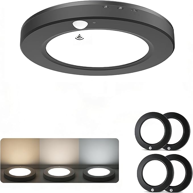 4 Pack Motion Sensor Ceiling Light Wired, 7.5 Inch 3000K 4000K 6000K Selectable LED Flush Mount Light Fixture, Motion Activated Light with Timer for Hallway Stair Walk-in Closet