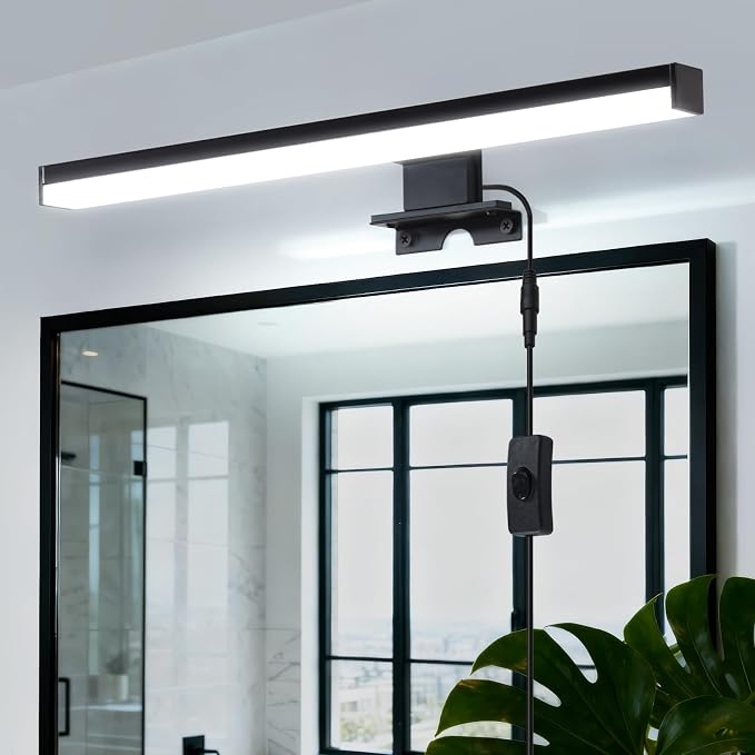 15" Plug in Bathroom Light Fixtures,Vanity Lights Bar,Picture Light | Modern Black,Non-Dimmable,6700K,with Switch,LED,Over Mirror,Wall Lights,Make up light,for Bedroom/Art/Poster/Cabinet