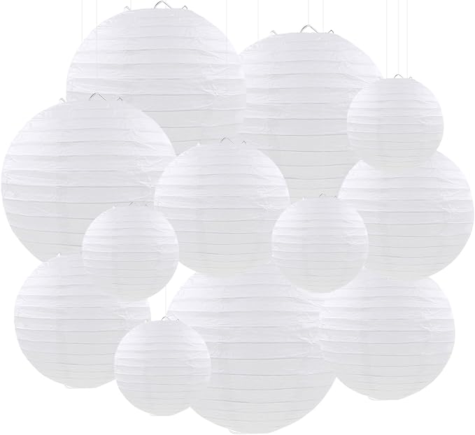 White Paper Lanterns Party Decorations, Hanging Paper Lanterns for Birthday Wedding Baby Bridal Shower Christmas New Year Party Decoration (12 PCS)