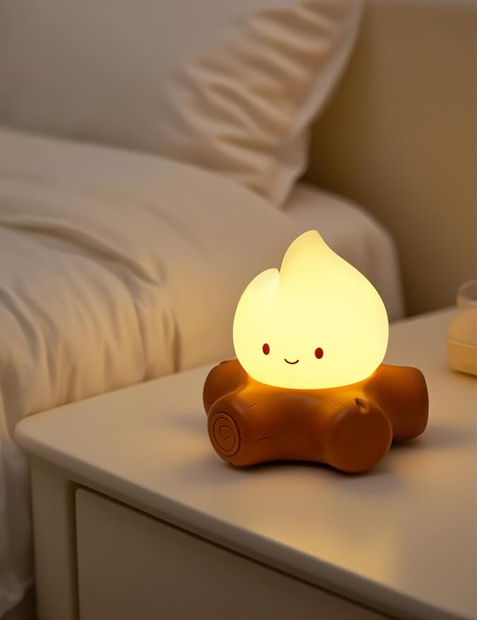 Campfire Camping Night Light, Flickering Flame Lights, Cute Gifts | Kids Camping Essentials, Silicone, Portable, Dimmable, Rechargeable Night Light, Flameless Candle Nightlight, Camping Decor