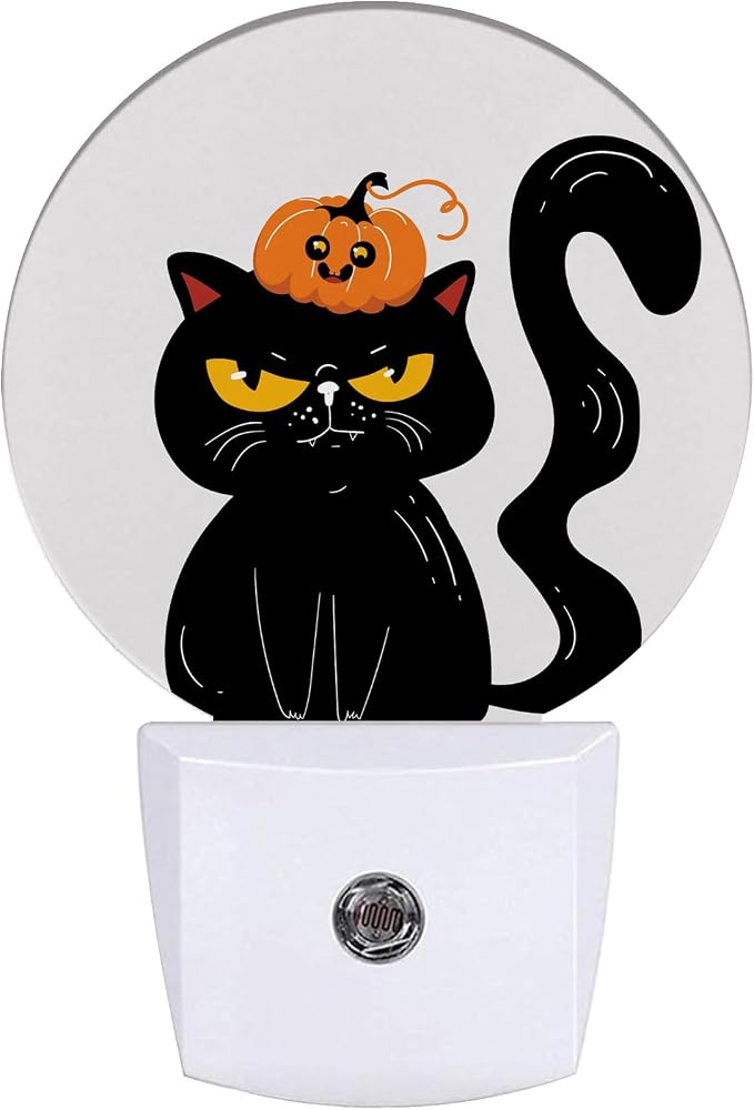 Black Cat Night Light,Halloween Pumpkins Nightlight Plug into Wall LED Lamp Auto Sensor Dusk to Dawn for Bedrooms/Kitchens/Toilets/Corridors,Energy-Saving