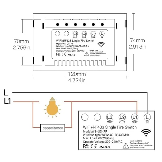 MOES Touch Wall Single Live Wire Smart Switch，No Neutral Wire Needed, 2.4GHz WiFi RF433 Light Switch Works with Smart Life/Tuya App, Alexa and Google Home, Single Pole 110V, White 3 Gang