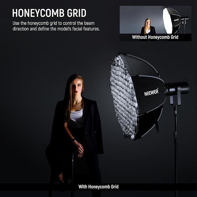 NEEWER 35.4'' Octagonal Softbox, Quick Release Parabolic Soft Box, NS92P | Bowens Mount, Diffusers, Grid, Bag Compatible with Aputure 120d Compatible with Godox SL60w NEEWER Q4 AS600B CB300B Q300