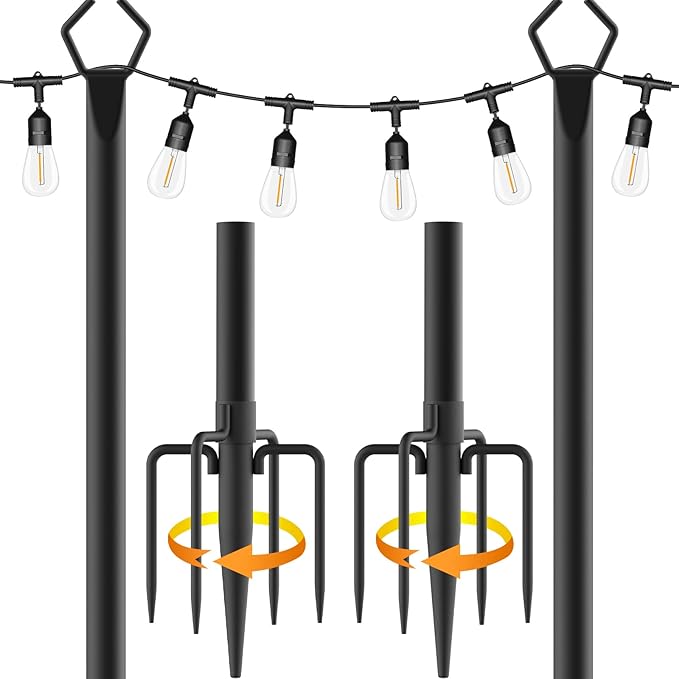 Aulimhti 10Ft Metal Poles with Fork for Outdoor String Lights,2 Pack Light Stand for Outside Garden,Patio,Wedding,Backyard,Deck,Party