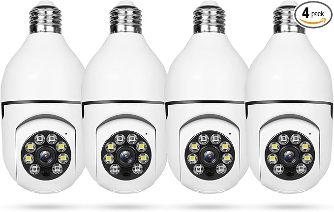 Hawkray Light Bulb Security Camera -5G& 2.4GHz WiFi 2K 3MP Security Cameras Wireless Outdoor Motion Detection and 911 Alarm Monitoring,Open AI Enabled,US Local Cloud, Color Night Vision(4 Pack)