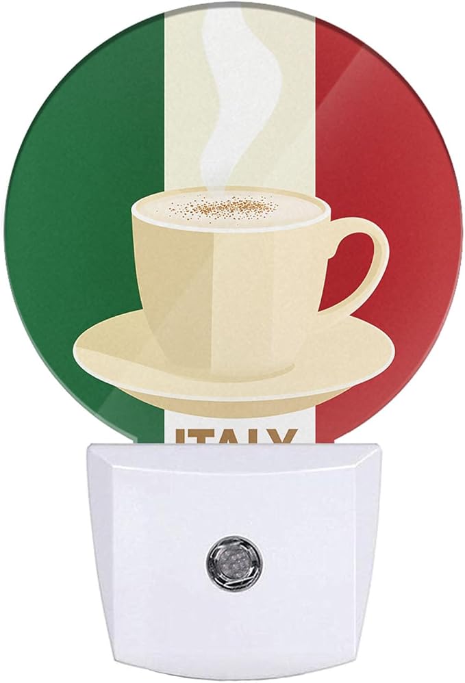 Italy Coffee Night Light Espresso with Italian Flag with Italian Flag Night Lights Plug into Wall Auto on/Off for Hallway Stairway Kitchen Home Decor, Green Red Beige