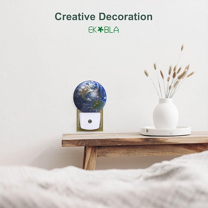 EKOBLA Earth Novelty Plug-in Nightlights Blue Planet Ocean Mountain Space Universe Night Lights Plug into Wall Auto Sensor LED for Boys Girls Men Women Home Decor Holiday Gifts