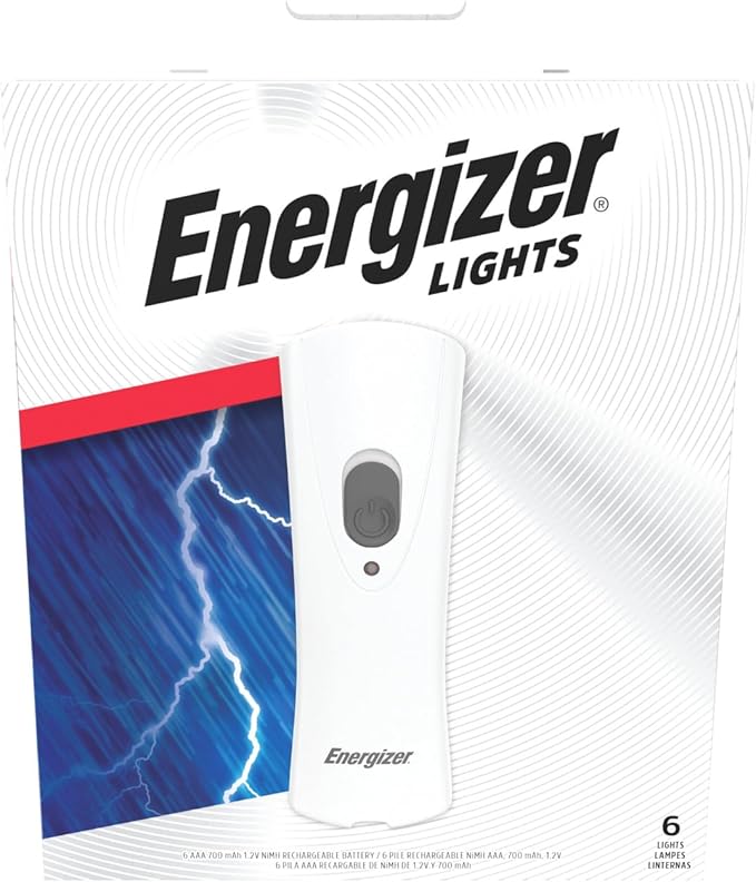 Energizer Auto-On LED Flashlights Rechargeable (6-Pack) for Home Power Failure, Plug in LED Flashlight for Power Outage, Night Light, Hurricane Preparedness
