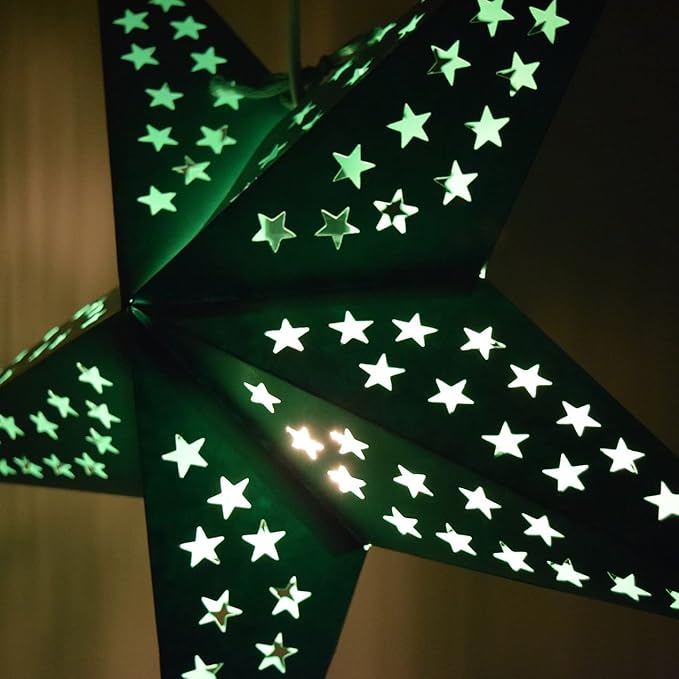 Solid Green Paper Star Lantern with 12 Foot Power Cord Included