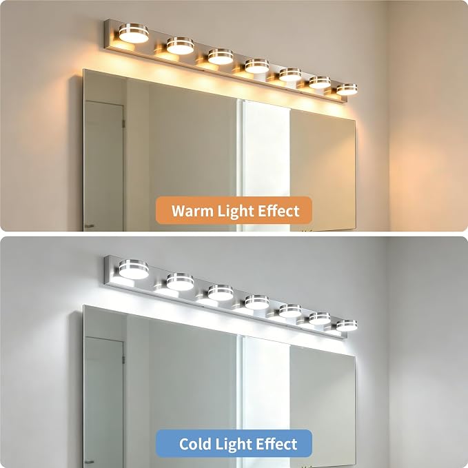 Modern Bathroom Light Fixtures Over Mirror 7 Light Vanity Light | 55.12in 42W LED Dimmable Bath Lights, Wall Mounted Lighting Fixture with Rotating Lamp Head, Acrylic Metal, 5CCT Dimmable