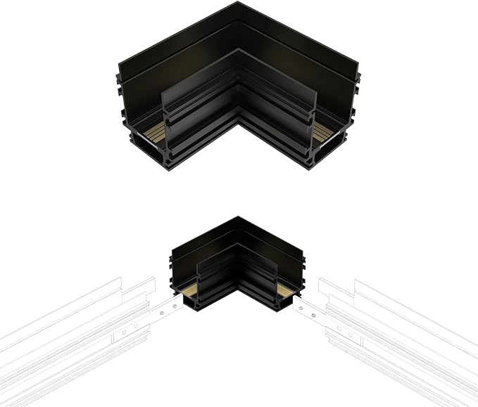 SCON Horizontal Corner Joint Connector for Recessed Magnetic Track Lighting | 24V Professional Grade Aluminum Corner Piece to Create Custom L-Shape Layouts, Compatible Magnetic Track System
