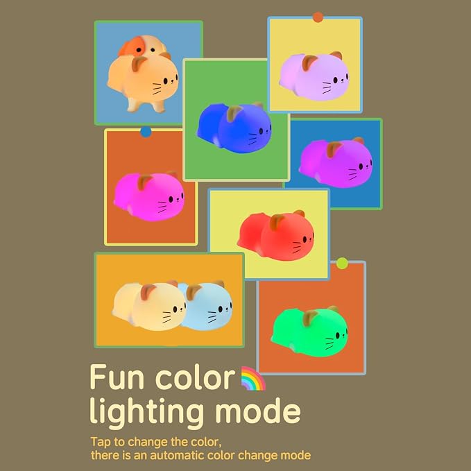 Led Cute Cat Night Light, 7 Colors Dimmable Timer Bedside Lamp, Touch Control Night Lamp for Kids Adults, Used for Camping Party Room Decor (Cat)
